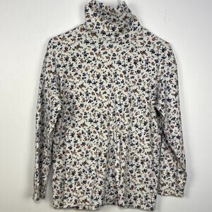 Women's Hunt Club White and Floral White Cotton Turtle Neck Long Sleeve Shirt
